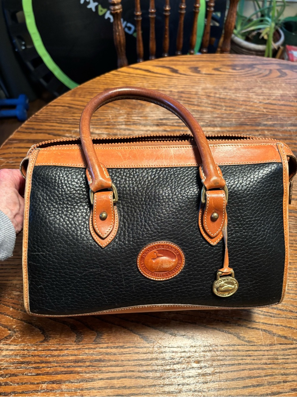 Dooney & Bourke Vintage 90s All Weather Leather Satchel Handbag Black/Cognac